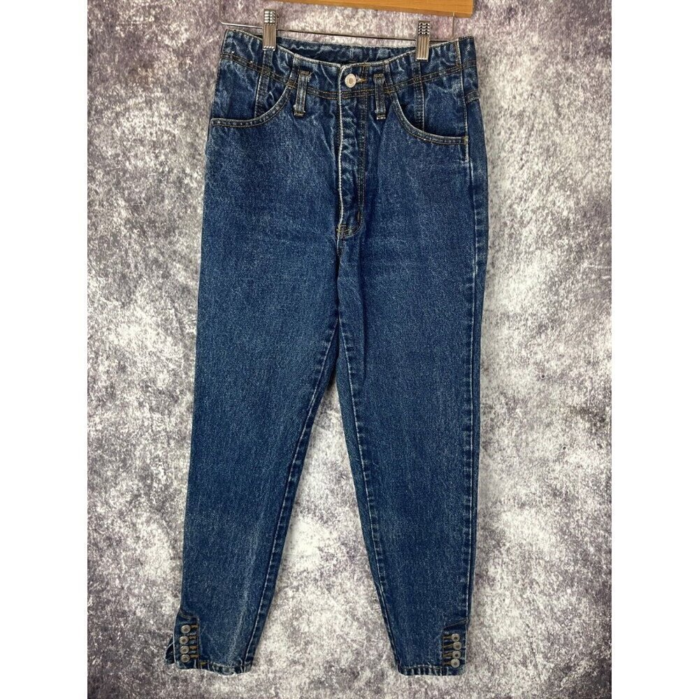 Jordache Jeans Womens 9/10 Blue‎ Dark Button Ankle High Rise Corset 80s Bareback